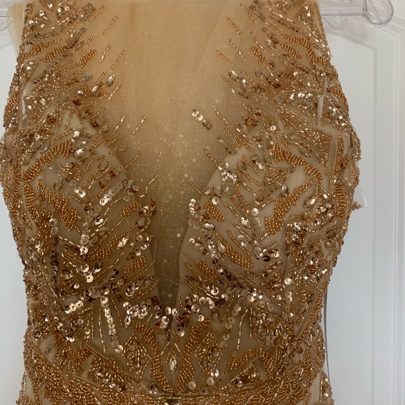 GOLD PROM GOWN DRES WITH DETACHABLE SKIRT EMBELLISHED MERMAID - Picture 13 of 13